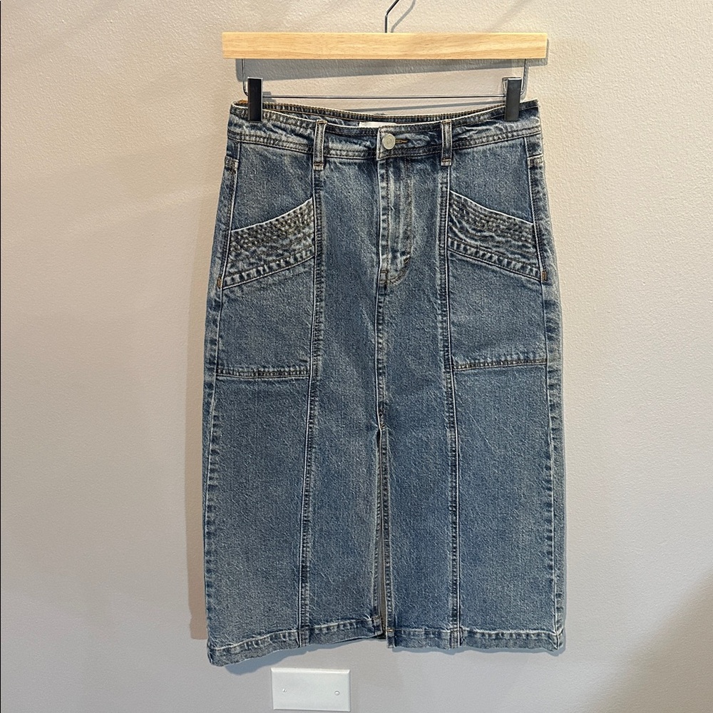 Habitual Center Slit Denim Midi Skirt - Picture 2 of 7